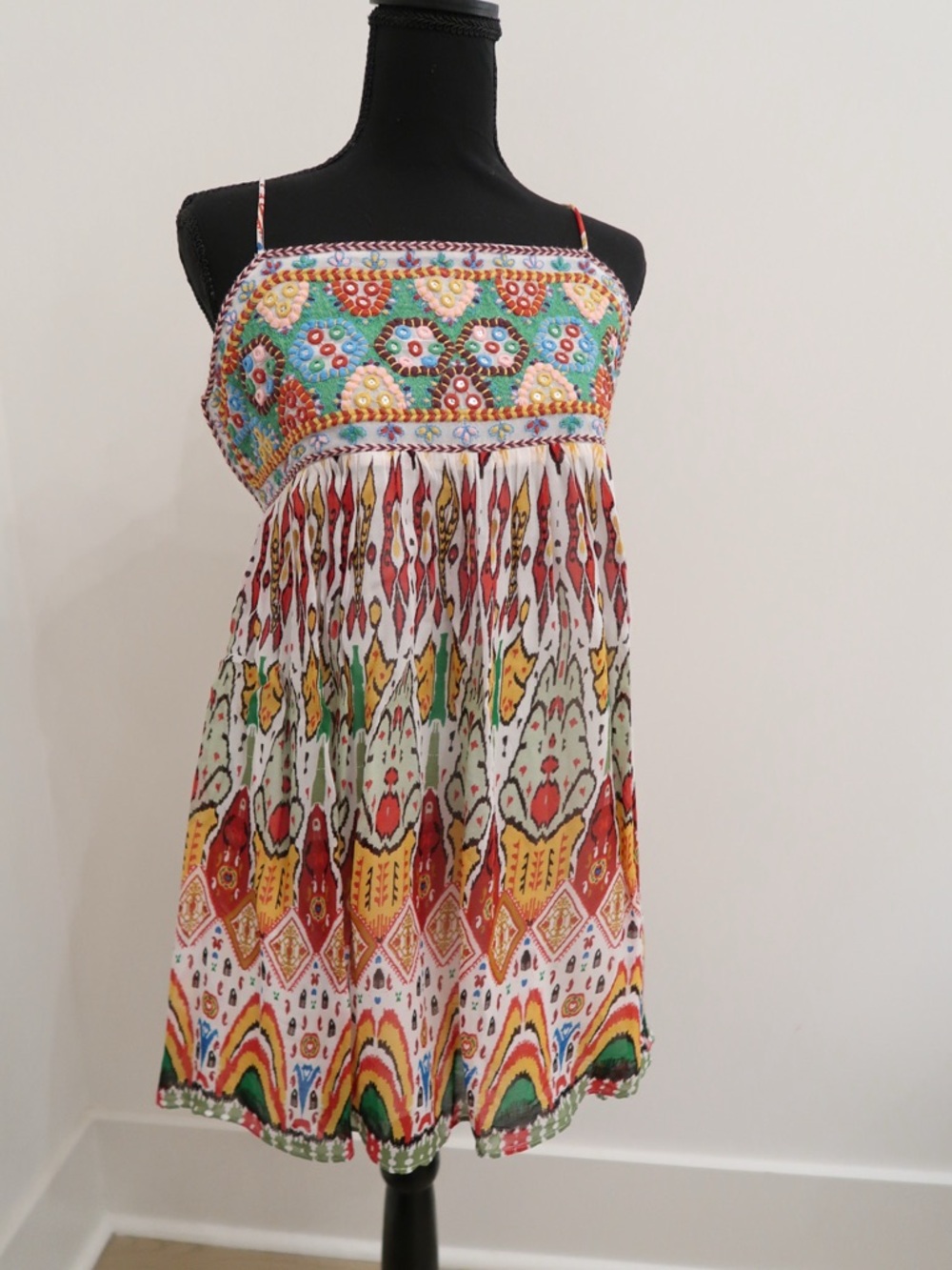 Zara Embroidered Open Back Mini Dress in Multicolor